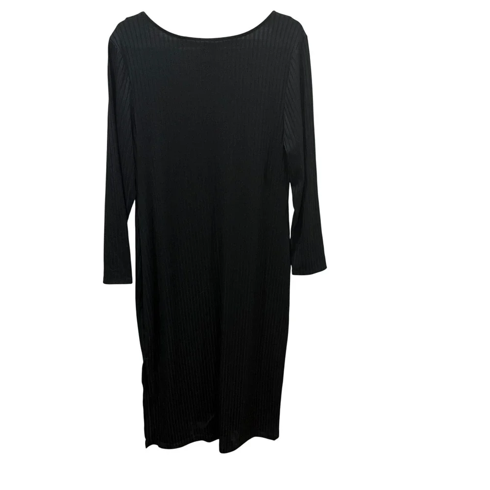 A New Day Womens Black Ribbed Asymmetrical Neck Long Sleeve Midi Dress XXL NEW - Picture 2 of 7